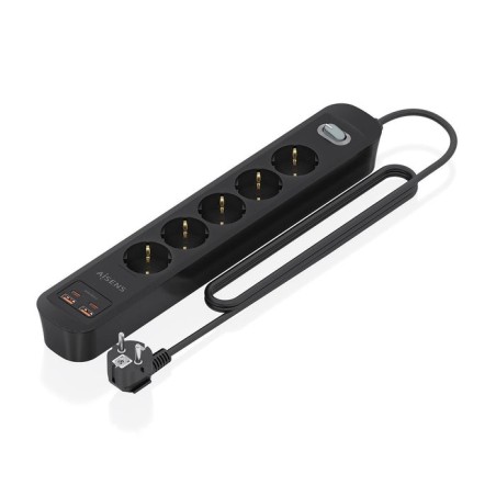 Regleta con interruptor aisens a154-0536 5 tomas de corriente 2 usb 2 usb tipo-c cable 1.4m negro