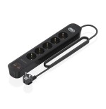 Regleta con interruptor aisens a154-0536 5 tomas de corriente 2 usb 2 usb tipo-c cable 1.4m negro