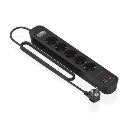 Regleta con interruptor aisens a154-0536 5 tomas de corriente 2 usb 2 usb tipo-c cable 1.4m negro