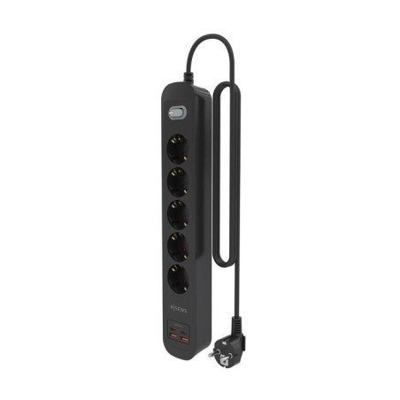 Regleta con interruptor aisens a154-0536 5 tomas de corriente 2 usb 2 usb tipo-c cable 1.4m negro