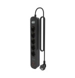 Regleta con interruptor aisens a154-0536 5 tomas de corriente 2 usb 2 usb tipo-c cable 1.4m negro