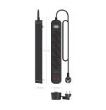 Regleta con interruptor aisens a154-0536 5 tomas de corriente 2 usb 2 usb tipo-c cable 1.4m negro