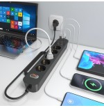 Regleta con interruptor aisens a154-0536 5 tomas de corriente 2 usb 2 usb tipo-c cable 1.4m negro