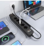Regleta con interruptor aisens a154-0536 5 tomas de corriente 2 usb 2 usb tipo-c cable 1.4m negro