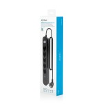 Regleta con interruptor aisens a154-0536 5 tomas de corriente 2 usb 2 usb tipo-c cable 1.4m negro