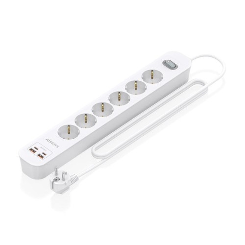 Regleta con interruptor aisens asps-2a2c16-w 6 tomas de corriente 2 usb 2 usb tipo-c cable 1.4m blanco