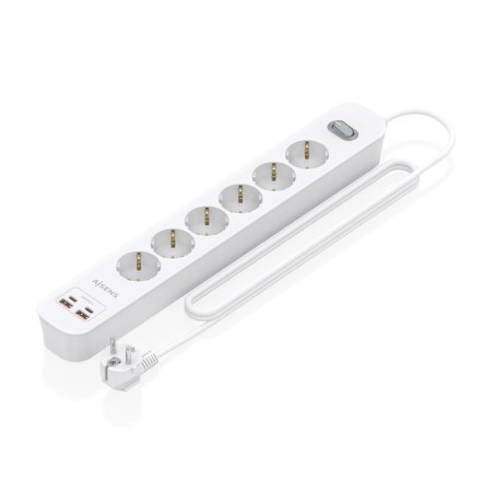 Regleta con interruptor aisens asps-2a2c16-w 6 tomas de corriente 2 usb 2 usb tipo-c cable 1.4m blanco