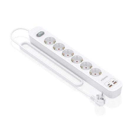 Regleta con interruptor aisens asps-2a2c16-w 6 tomas de corriente 2 usb 2 usb tipo-c cable 1.4m blanco