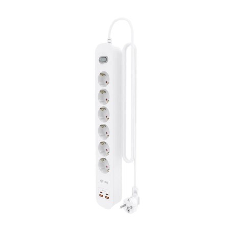 Regleta con interruptor aisens asps-2a2c16-w 6 tomas de corriente 2 usb 2 usb tipo-c cable 1.4m blanco