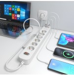 Regleta con interruptor aisens asps-2a2c16-w 6 tomas de corriente 2 usb 2 usb tipo-c cable 1.4m blanco
