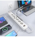 Regleta con interruptor aisens asps-2a2c16-w 6 tomas de corriente 2 usb 2 usb tipo-c cable 1.4m blanco
