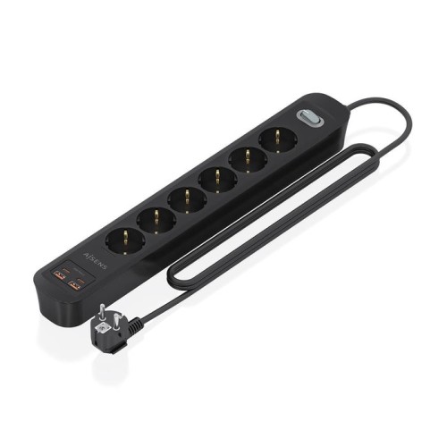 Regleta con interruptor aisens asps-2a2c17-bk 6 tomas de corriente 2 usb 2 usb tipo-c cable 1.4m negro