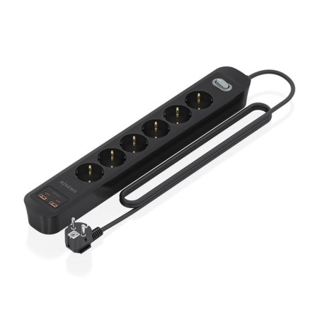 Regleta con interruptor aisens asps-2a2c17-bk 6 tomas de corriente 2 usb 2 usb tipo-c cable 1.4m negro