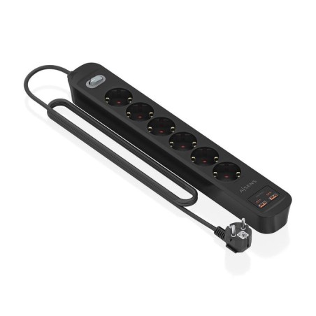 Regleta con interruptor aisens asps-2a2c17-bk 6 tomas de corriente 2 usb 2 usb tipo-c cable 1.4m negro