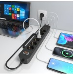 Regleta con interruptor aisens asps-2a2c17-bk 6 tomas de corriente 2 usb 2 usb tipo-c cable 1.4m negro