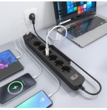 Regleta con interruptor aisens asps-2a2c17-bk 6 tomas de corriente 2 usb 2 usb tipo-c cable 1.4m negro