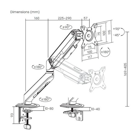 Soporte de mesa con contrapeso para monitor aisens dt32tsr-435 giratorio inclinable hasta 9kg
