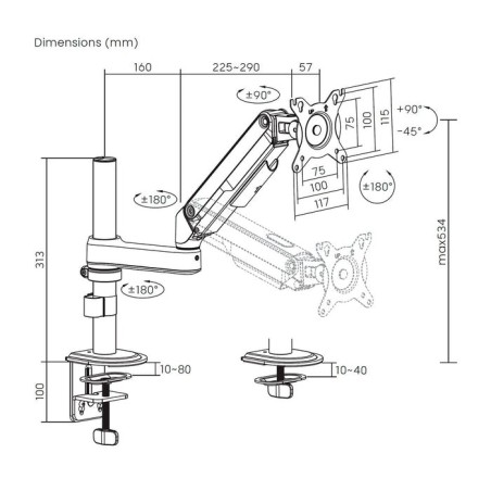 Soporte de mesa con contrapeso para 2 monitores aisens dt32tsr-437 giratorio inclinable hasta 9kg