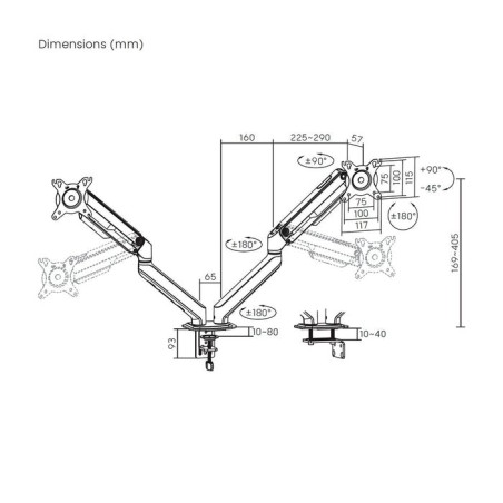 Soporte de mesa con contrapeso para 2 monitores aisens dt32tsr-439 giratorio inclinable hasta 9kg