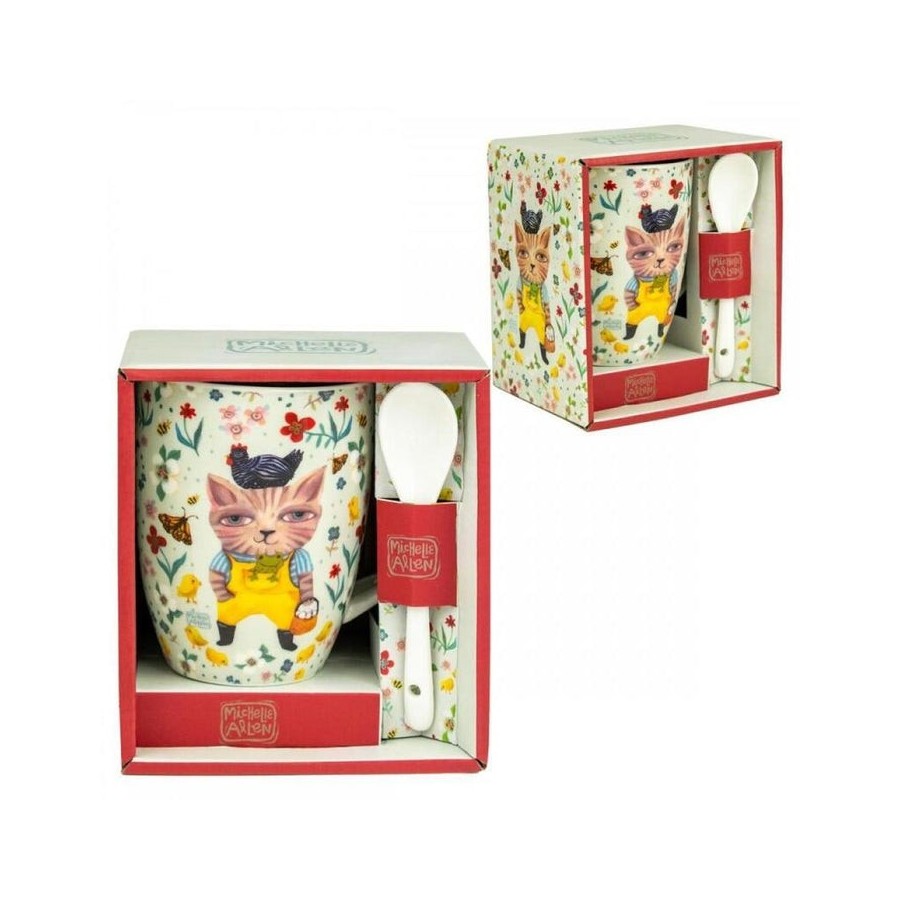 Taza con cuchara enesco el gato campestre