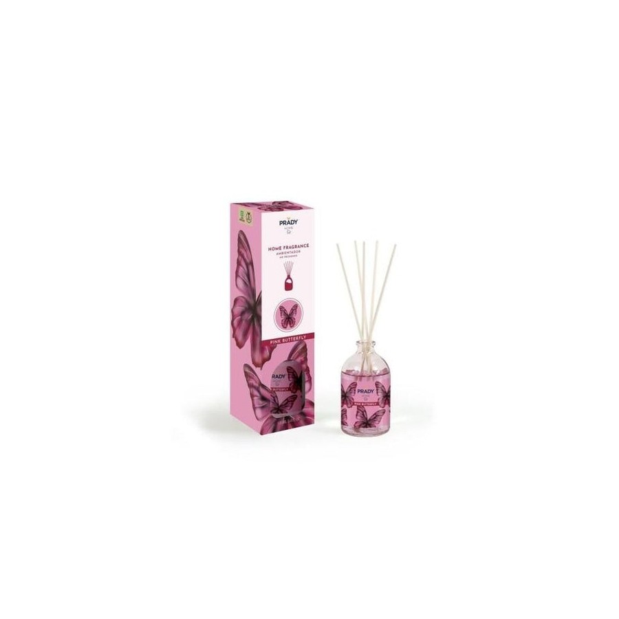 Prady ambientador mikado pink butterfly - frasco de cristal 100 ml y varitas difusoras