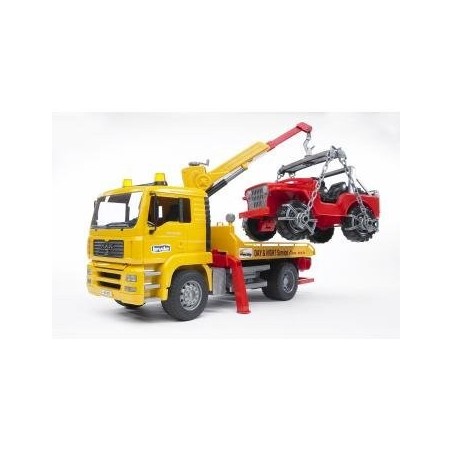 Bruder man tga breakdown truck with cross country vehicle vehículo de juguete