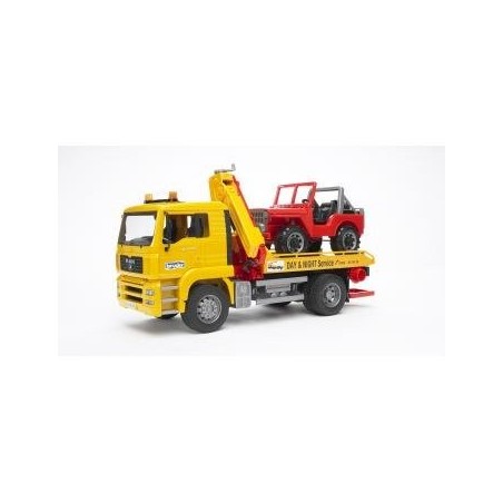 Bruder man tga breakdown truck with cross country vehicle vehículo de juguete
