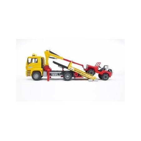 Bruder man tga breakdown truck with cross country vehicle vehículo de juguete