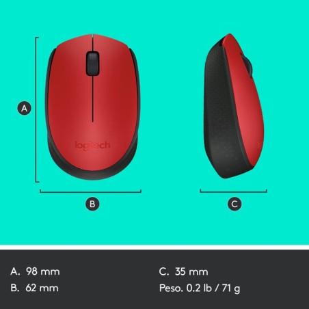 Logitech raton m171 inalambrico rojo 910-004641