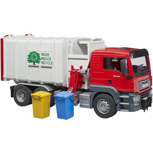 Bruder man tgs camión de basura con 2 cubos de basura