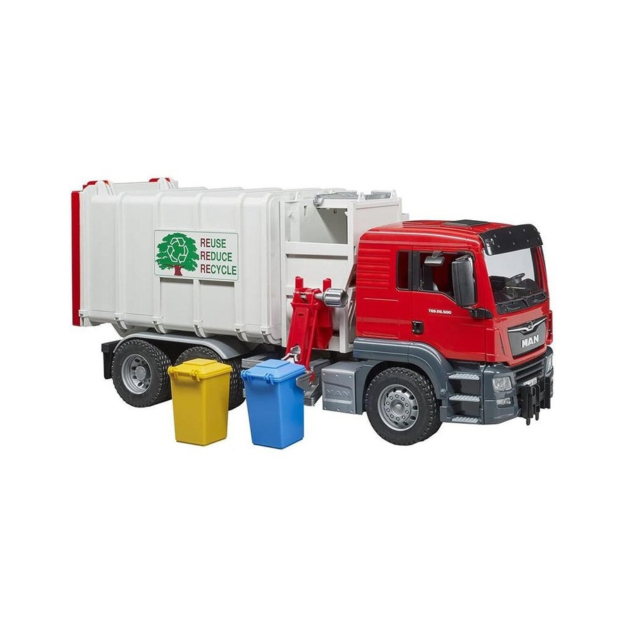 Bruder man tgs camión de basura con 2 cubos de basura