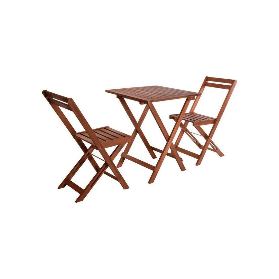 Conjunto jardín de mesa y dos sillas plegables, madera acacia natural