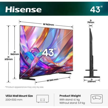 Televisor 43'' qled uhd 4k quantum dot 43e7s smart tv hisense 43'/ uhd 4k/ 60hz/ 3xhdmi/ 2x usb2.0/ wifi/ bt5.4