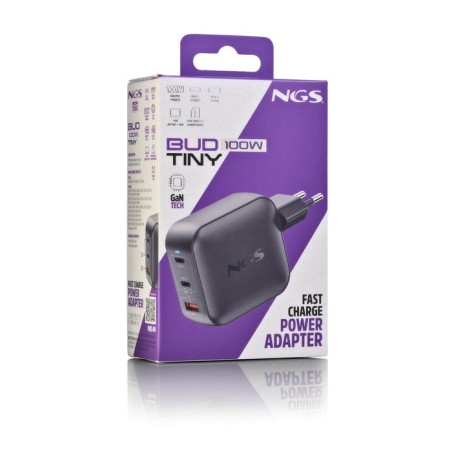 Cargador de pared gan ngs bud100wtiny 100w 2xusb tipo-c 1xusb 100w