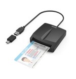 Hama single lector de tarjeta inteligente dni - indicador led - cable usb-a integrado - adaptador usb-c - negro