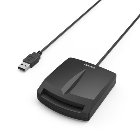 Hama single lector de tarjeta inteligente dni - indicador led - cable usb-a integrado - adaptador usb-c - negro