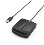 Hama single lector de tarjeta inteligente dni - indicador led - cable usb-a integrado - adaptador usb-c - negro