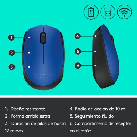 Logitech m171 ratón inalambrico azul 910-004640