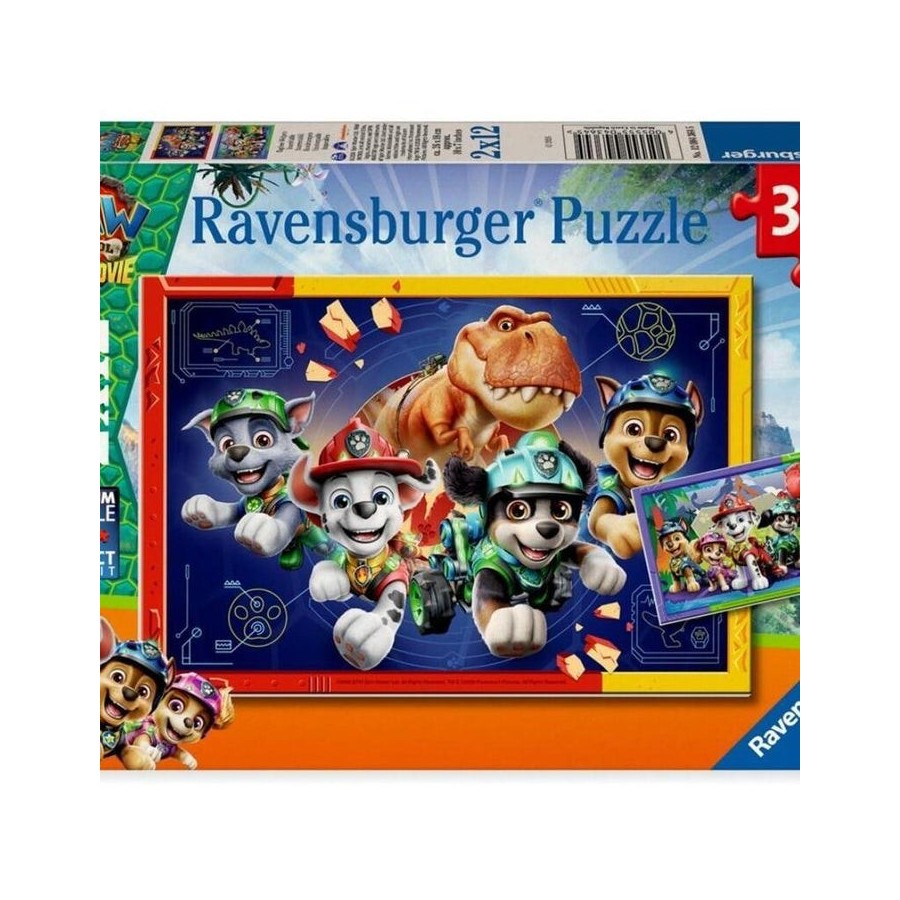 Ravensburger kinderpuzzle paw patrol 3 dino movie (2x 12 teile) 12004364