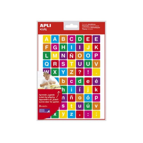 Apli gomets tematicos las letras - 210 gomets en 3 hojas - adhesivo removible - ayuda en la identificacion y