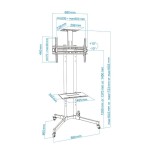 Tooq soporte de pantalla de suelo con ruedas 37"-70" - bloqueo de ruedas - dos estantes - peso max 50kg - vesa