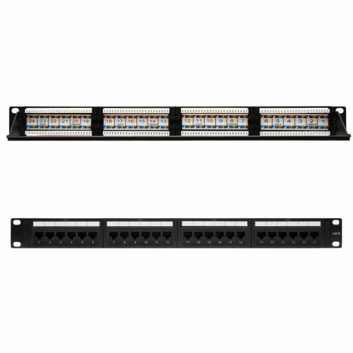 Nanocable patch panel 24 puertos rj45 cat.6 utp 19" 1u dual idc - negro