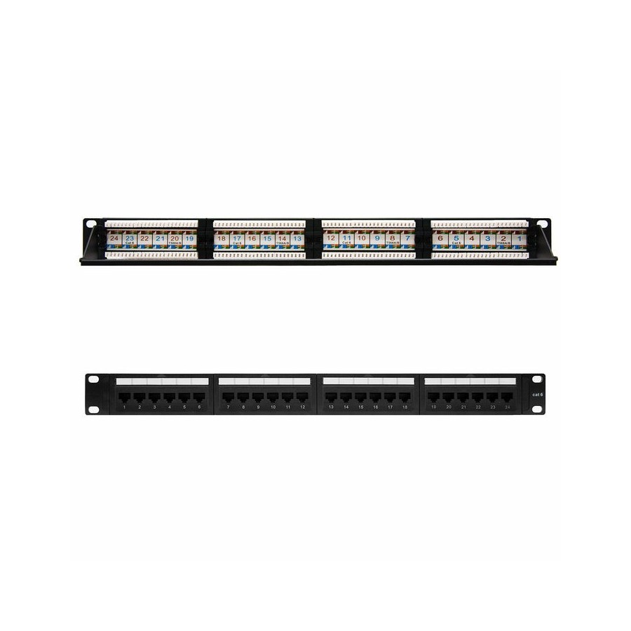 Nanocable patch panel 24 puertos rj45 cat.6 utp 19" 1u dual idc - negro