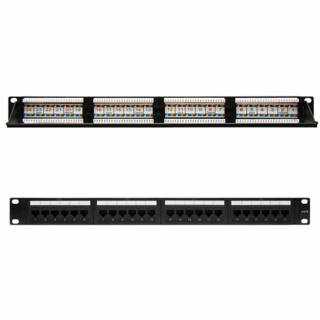 Nanocable patch panel 24 puertos rj45 cat.6 utp 19" 1u dual idc - negro