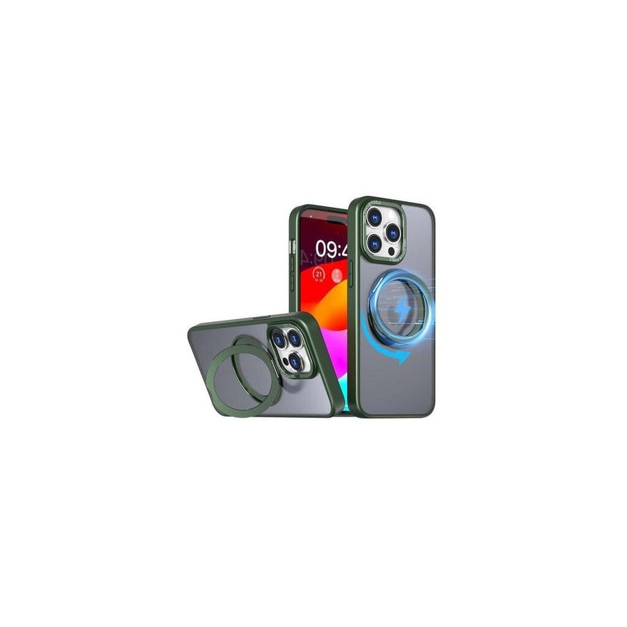Funda reforzada compatible iphone 16 con anneau stand magsafe rotatif - verde - jaym®