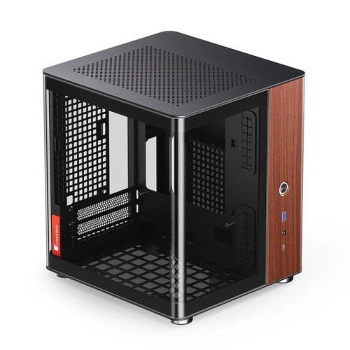 Jonsbo tk-0 pc carcasa, mini-tower, mini-itx, tempered glass, madera - negro