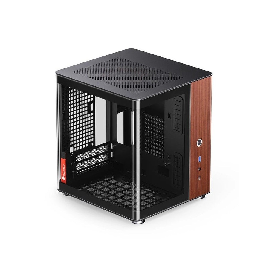 Jonsbo tk-0 pc carcasa, mini-tower, mini-itx, tempered glass, madera - negro