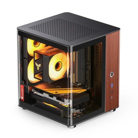 Jonsbo tk-0 pc carcasa, mini-tower, mini-itx, tempered glass, madera - negro