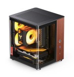 Jonsbo tk-0 pc carcasa, mini-tower, mini-itx, tempered glass, madera - negro