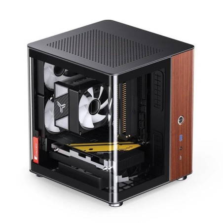Jonsbo tk-0 pc carcasa, mini-tower, mini-itx, tempered glass, madera - negro